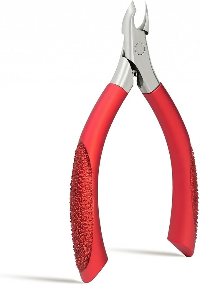 Professional Cuticle Nippers with Anti-Slip Textured Grip - Sharp Stainless Steel Cuticle Trimmer & Remover for Fingernails & Toenails - Ergonomic Dead Skin Scissors & Manicure Tool (Red)