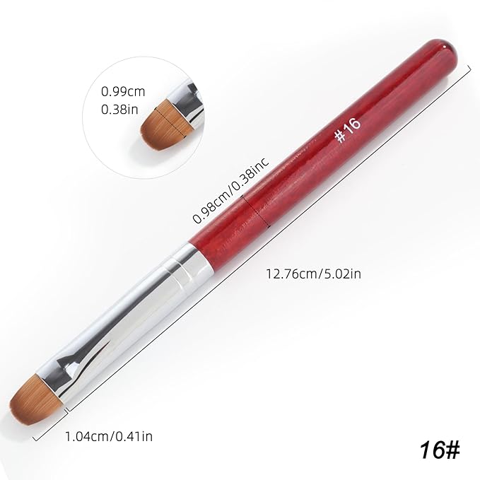 French Manicure Clean-Up Brush, French Gel Acrylic Nail Art Kolinsky Brush for Professional Manicure Cuticle Clean Up Nail Art Design, Red Wood Handle (16#)