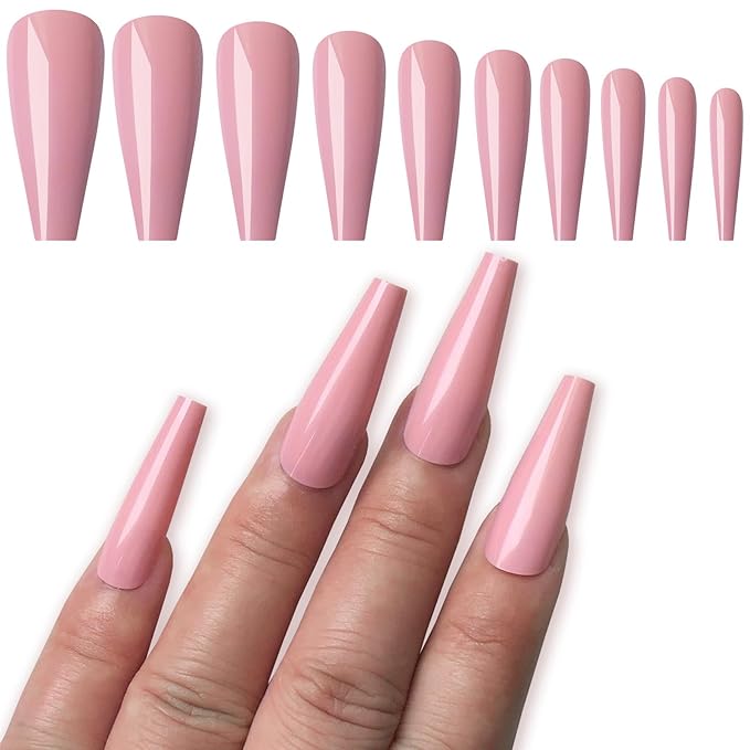LoveOurHome 576pc Coffin Press on Nails Long Fake Nails Tips Full Cover Long Press on Coffin Acrylic Nails Press ons Nail Medium Ballerina Artificial Fingernails Colored False Nail for Women Girls