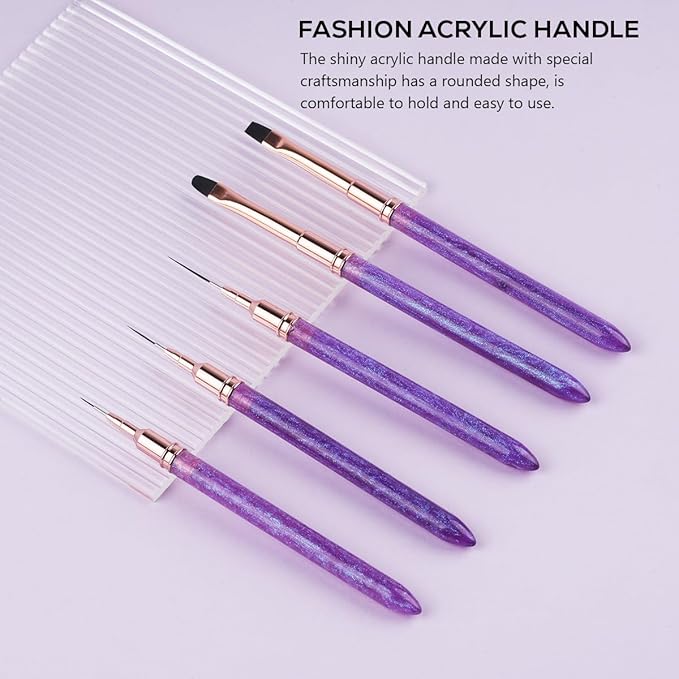 Nail Art Brushes Set Nail Art Design Pen Painting Tools with Nail Extension Gel Brush,Nail Polish Brush, Builder Nail Gel Brush, Nail Art Liner Brush for Salon Gift for Girls Women (Purple)