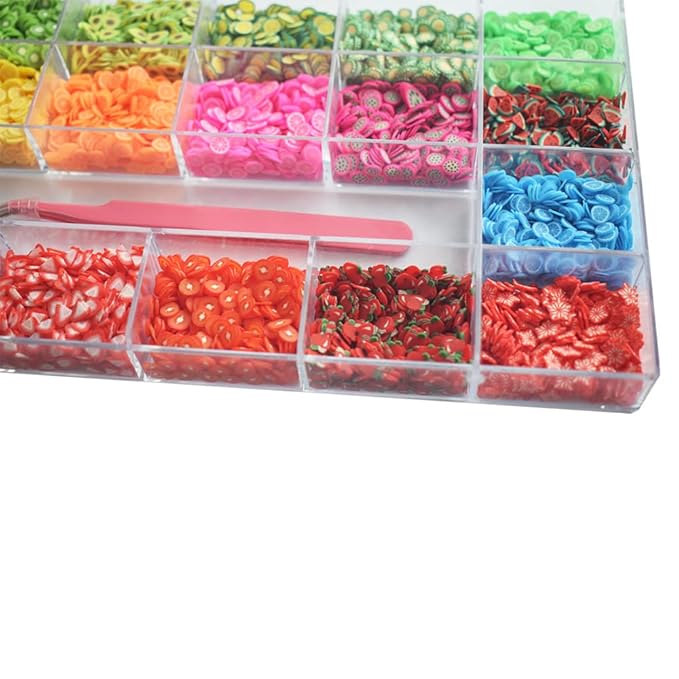 1 Box 20 Styles Fruit Nail Art Slices Assorted Slices for DIY Slime 3D Polymer Slices Resin Making Charms Lemon Strawberry Nail Art Sliders Decors with a Tweezers for DIY Crafts Cellphone Decorations