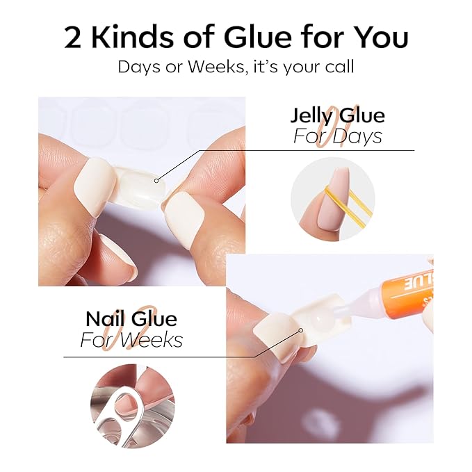 Modelones Brown Press on Nails Almond, Short Fake Nails, Reusable Nail Kit with Nail Glue Adhesive Tabs Mini Nail File, Nails Press Ons 32Pcs 16 Sizes, Women Girl Gift, Amber