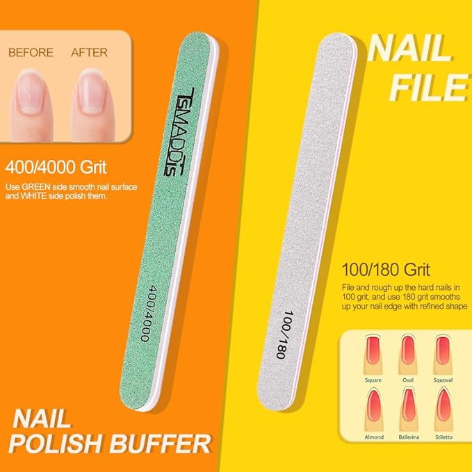 Nail File and Buffer, TsMADDTs Manicure and Pedicure Tool Kit with Files and Buffers Block Set, Polish Buffer, Cuticle Pusher, Cuticle Nipper, Peeler, File Lifters for Toenail,13 pcs Nail Care Kit