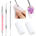 3D Nail Art Sculpting Tools Set, 3 Pack Dual-Head Carving Pens with 2 Silicone Finger Sleeves for Acrylic Gel Flowers Design, DIY Manicure Professional Salon Supplies for Nail Techs