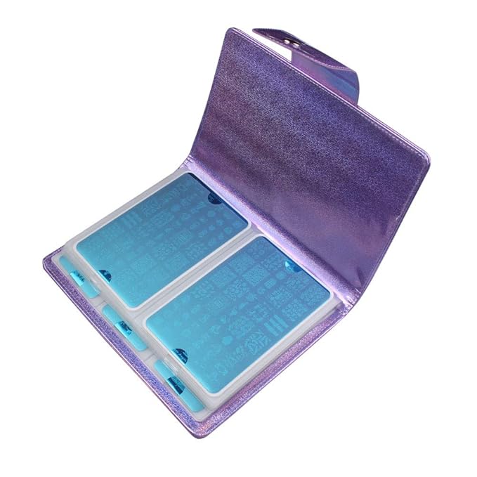 50 Slots Image Stamper Plate Collection Nail Art Stamp Plate Stamping Plates Cases Stamp Nail Template Organzier for 6.0x12.0cm and 9.5X14.5CM Nail Art Plates (Purple)