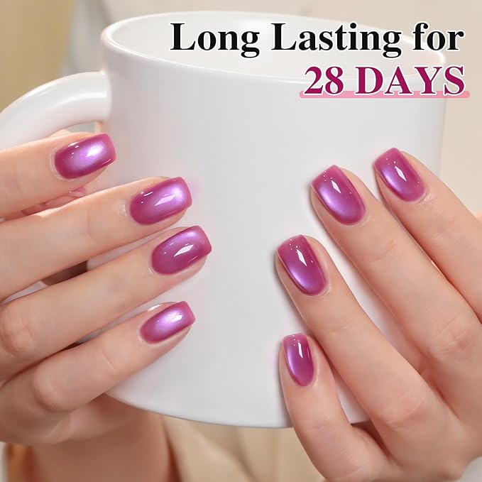 Double Rhythm 15ML Ice Glass Cat Eye Gel Polish with Magnet Holographic Glitter Shimmer Translucent Sheer Color Salon Soak Off Magnetic Nail at Home (Grape Purple-MC1245)