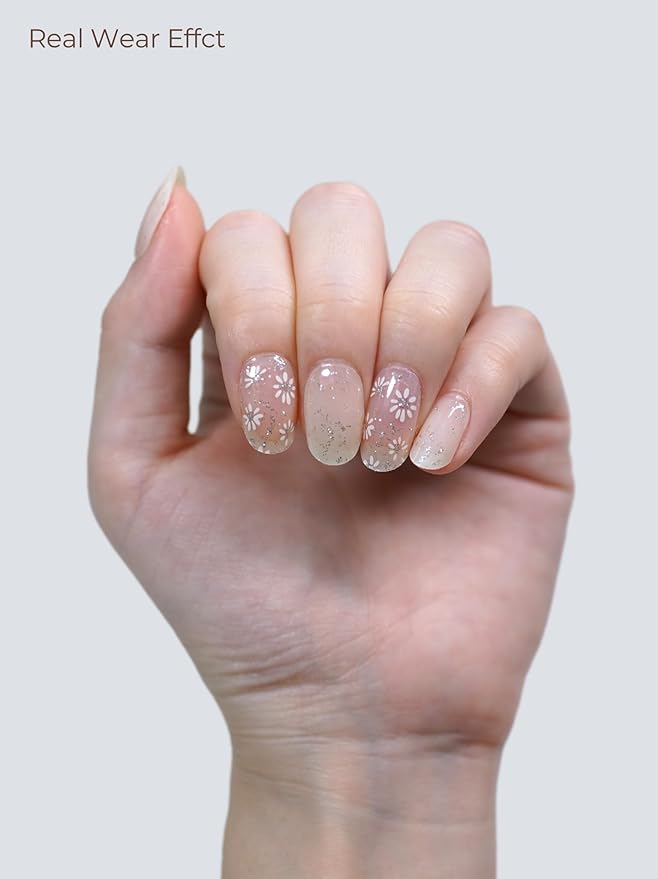 Semi Cured Gel Nail Strips - UV Light Gel Nail Stickers - 20 Long Lasting Salon Quality Wraps (Oyster White)
