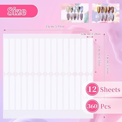 BQAN 12 Sheets Double Sided Nail Tape for Press On Nails Storage, Clear Adhesive Mounting Tapes for Nails Design Display/Fake Nail Storage/Manicure Packaging Organize