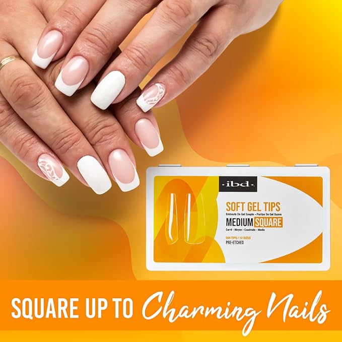 IBD Clear Soft Gel Nail Tips - Pre-Etched Medium Square Nail Tips for Strong Adhesion Acrylic Gel Extensions, Easy Press On DIY Nail Art, 504 Pcs, 12 Sizes