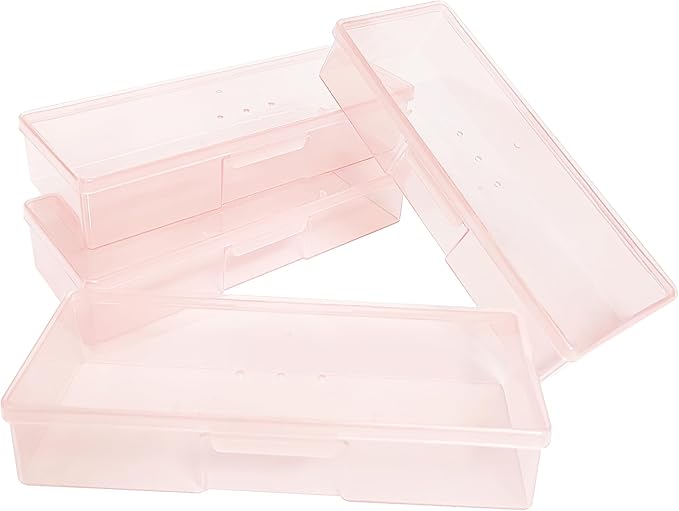 Plastic Implements Nail Tech Box, Hozziii Pink Manicure Tool Box Nail Supply Storage Organizer Personal Box for Manicure Pedicure Kit (4pcs in pink)