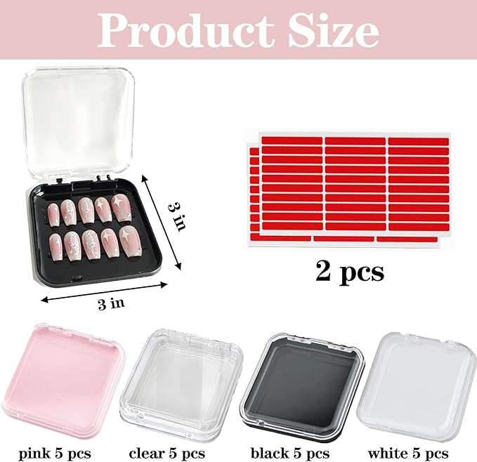 20pcs Press On Nail Packaging Box Press on Nail Storage Box for Press Ons with 60 Pcs Adhesive Double Sided Tape for Fake Nail Storage Case Nail Display Nail Salon Supplies Nail Art Nail Business