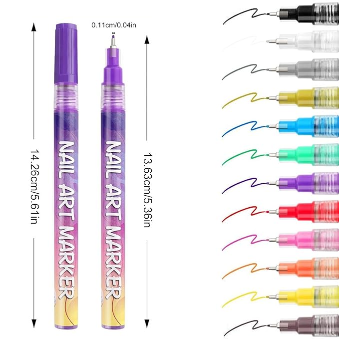 12 Colors Nail Art Pens Set, Nail Art Markers, 0.5mm Nail Polish Pens, Waterproof Quick Dry Nail Art Pens for Women DIY Graffiti Dotting Drawing Painting Nail Art Kit Tools