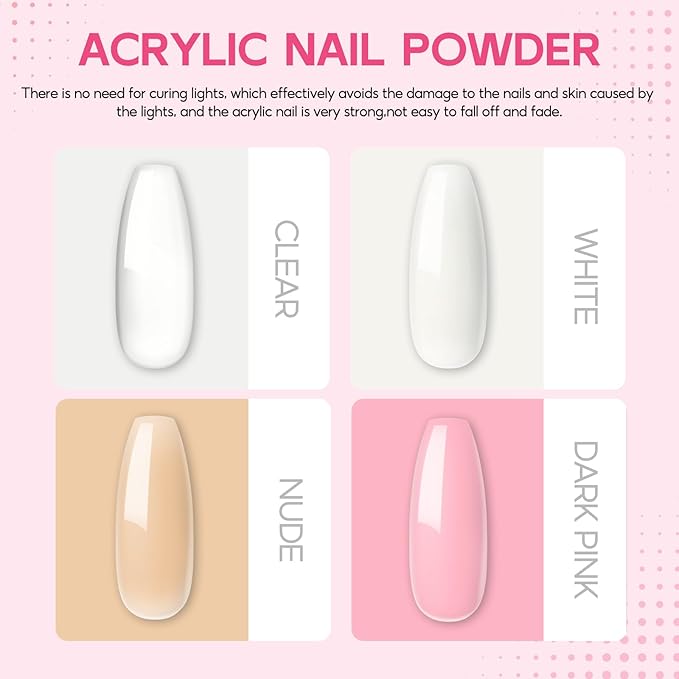 COSCELIA Acrylic Nail Kit for Beginners with Everything 4PC Acrylic Powder 24 PCS Glitter Powder Professional Nail Drill Light Rhinestones Tips Set Gifts for Women