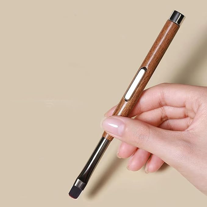 WOKOTO 3 in 1 Acrylic Nail Brush Cat Eye Magnet For Nails, Brown Wood Penholder Nail Art Brushes For Cat Eye Gel Polish Magnet Pen Tools, Nail Magnet & Round Brushes For Nail Art Cat Eye Magnet