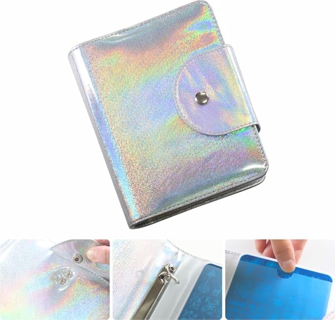 VNC 20 Slots Nail Art Stamp Plate Holder Stamping Plates Storage Bag Cases Rainbow Replaceable XL Plates Big Size 9.5x14.5CM Organizers (B-Silver)