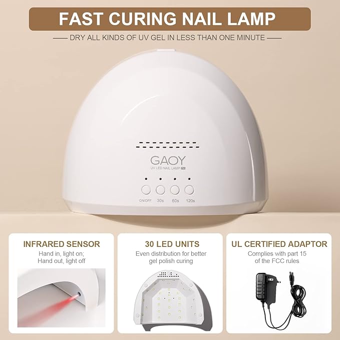 GAOY Gel Nail Polish Kit with UV Light Fast Curing LED Nail Lamp and 6 Gel Polish Colors of Black White Glitter Including Manicure Tools Top/Matte/Base Coat Nail Art Gel Nail Kit