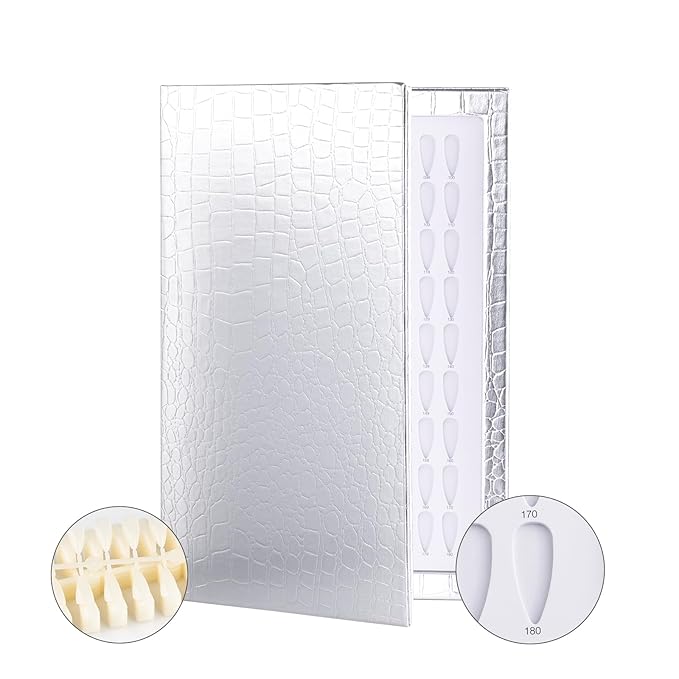NMKL38 180 Colors Nail Display Chart Nail Gel Polish Organizer Color Card with 240 False Nail Tips (Silver)