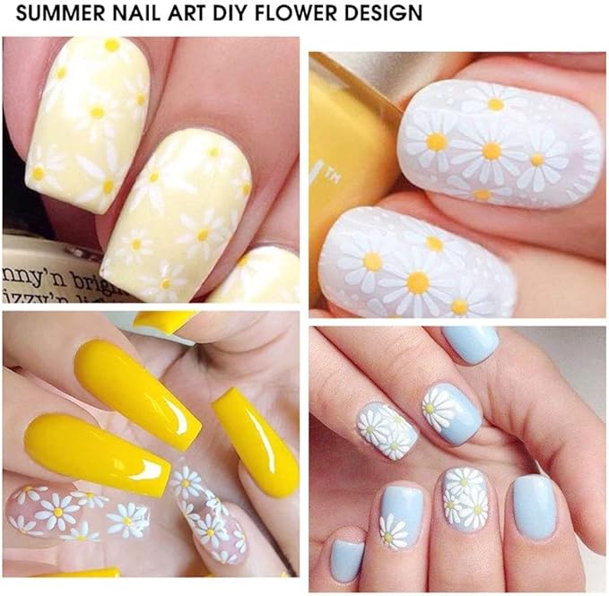 SILPECWEE Spring Daisy Nail Stickers Flower Nail Art Stickers Smile Face Sunflower Nail Design Self-Adhesive Nail Decals Manicure Tips Nail Decoration for Women Girls Kids (12 Sheets)