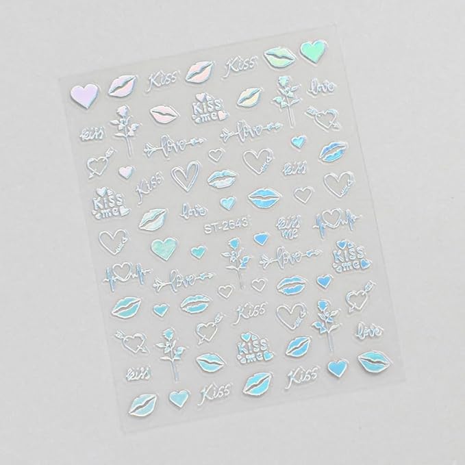 Valentine's Day Nail Stickers fo Nail Art 5D Embossed Hearts Nail Decals 12Sheets