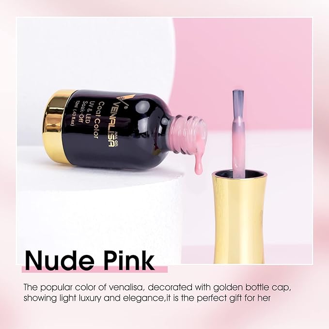 VENALISA Gel Nail Polish, 12ml Nude Pink Color Soak Off UV LED Nail Gel Polish Nail Art Starter Manicure Salon DIY at Home, 0.43 OZ