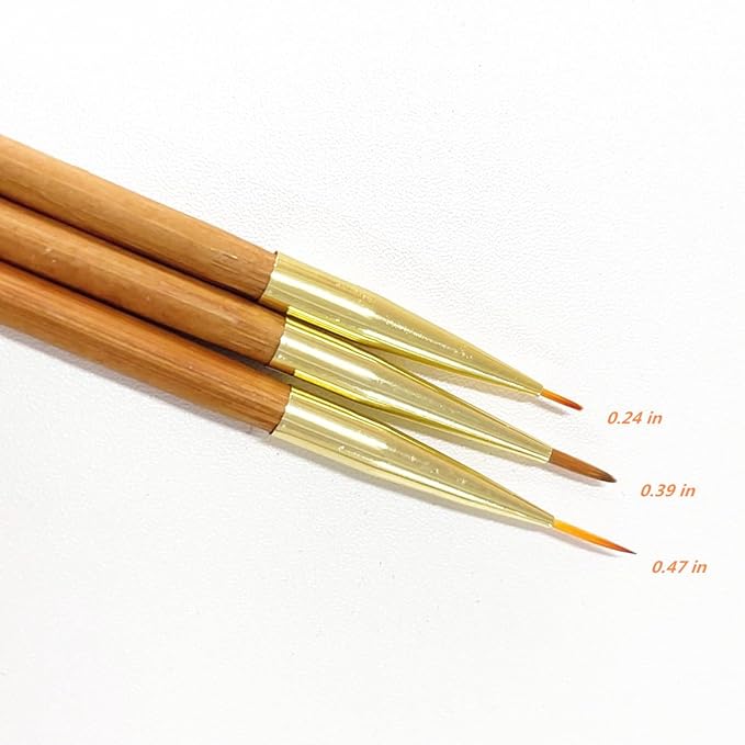 3Pcs Nail Art Drawing Brushes, Short Bamboo Penholder Double End Pen Brush, Acrylic Round Flat Painting Drawing Liner Tools