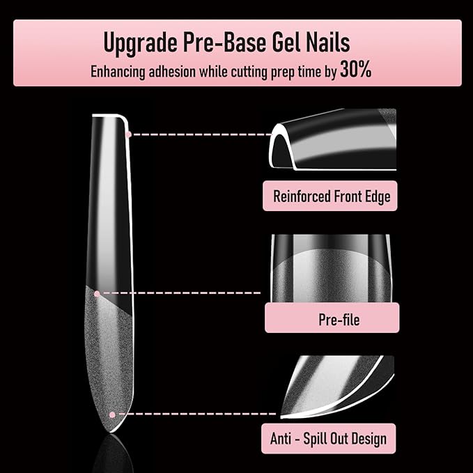 Square Nail Tips Long Thicken Soft Gel Nails Pre-etched Clear Full Cover Press on Acrylic Fake Nail Extension for Manicure Salon Home DIY 360Pcs 15 Sizes Black Box Collection