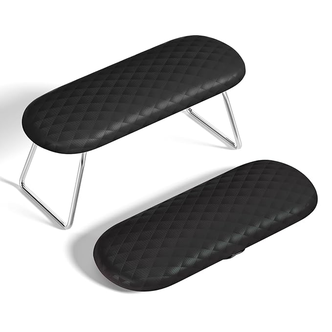 AORAEM Nail Arm Rest, Foldable Leather Nail Arm Rest with Non-slip Sleeve, Internal Sponge Filled Arm Rest Pillow with Metal Bracket, Nail Hand Rest for Home Use and Nail Salon Use (Black)