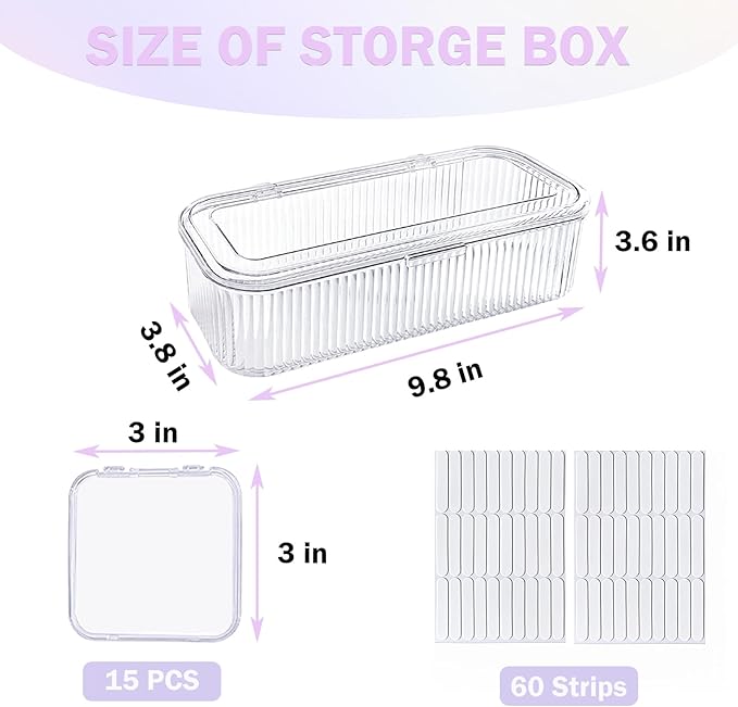 Press On Nail Organizer Box Kit,15 PCS Clear Press On Nail Storage Boxes and 1 Large Container Box,60pcs Adhesive Tape, Fake Nail Organizer Display Case Press On Nail Packaging for Home Nail Salon Use
