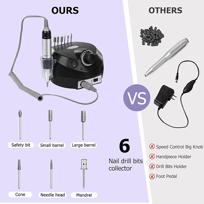Electric Nail Drill Machine 30000RPM Nail Efile Professional Nail File Kit for Acrylic, Gel Nails, Manicure Pedicure Polishing with 6 Drill Bits and Sanding Bands