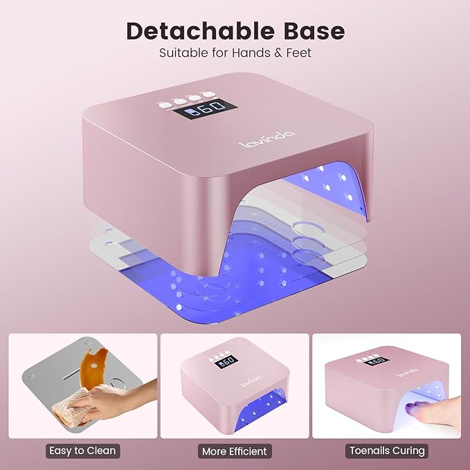 Lavinda 48W Nail Lamp, Rechargeable Cordless UV Light for Gel Nails LED Nail Dryer with Auto Sensor, 4 Timer Settings & LCD Display, Fast Curing Light All Gel Polish for Home&Salon (NovaGlow RoseGold)