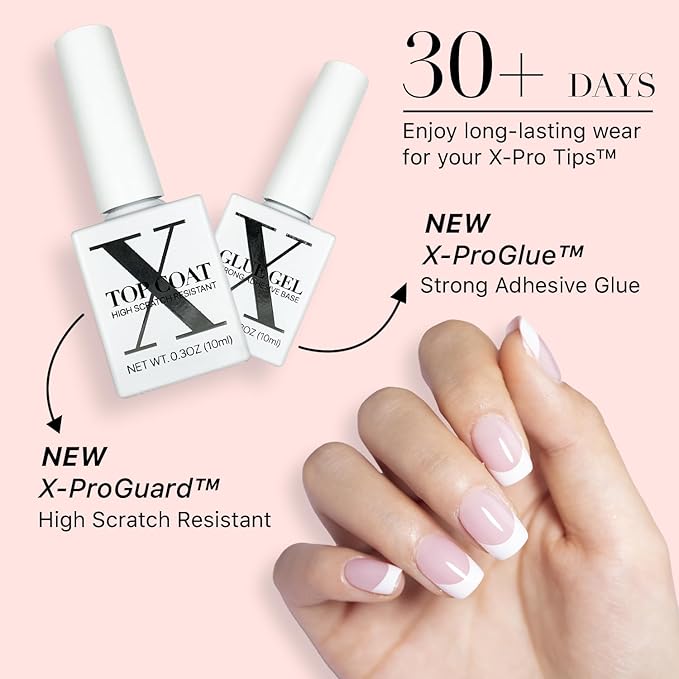 SXC Cosmetics French Tip Press On Nails Pink Series, XS Square X-Pro Tips Starter Kit