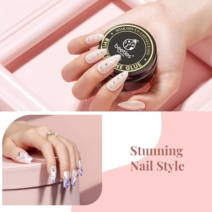 Beetles Gel Polish Gel No Wipe Top Coat and Gel Polish Nail Art Rhinestone Glue Set for Adhesive Resin Gems Diamonds Jewelry Decoration Soak Off Led