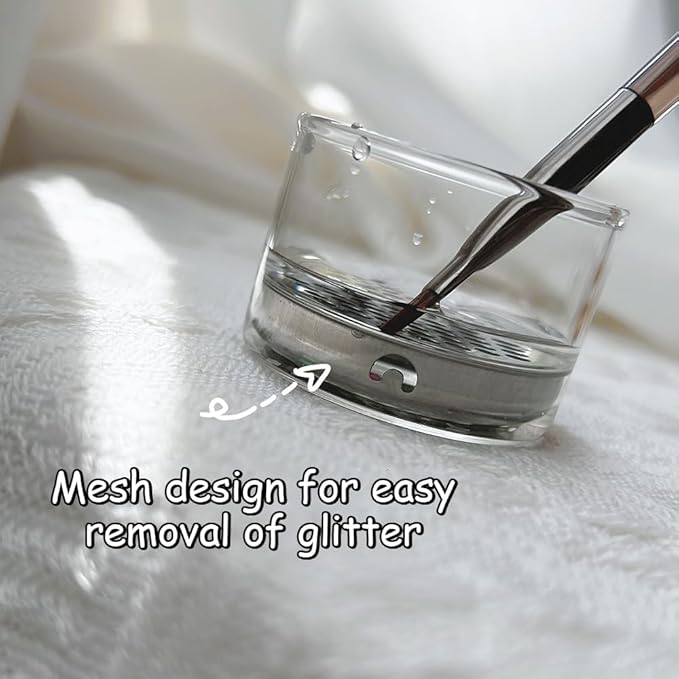 Nail Brushes Washing Cup Acrylic Nail Brush Cleaner Dappen Dish with Lid Easy Cleaning Portable Mesh Layered Nail Art Brush Washer for Nail Sequins Glitter Powder Nail Tools Nail Art Brushes Clean Cup