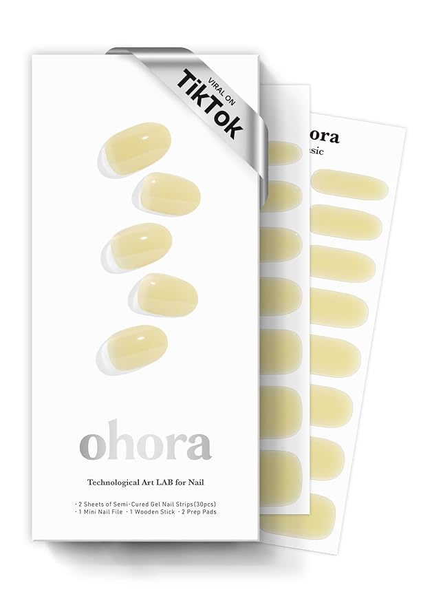 ohora Semi Cured Gel Nail Strips (N Honey Veil) - Works with Any Lamps, Salon-Quality, Long Lasting, Easy to Apply & Remove - Includes 2 Prep Pads, Nail File & Wooden Stick