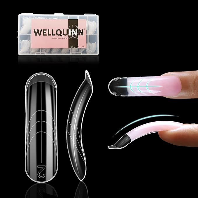 Curved Dual Forms for Polygel, Square Poly Gel Nails Forms for Nail Extension with Guide Lines Inside, Reusable Acrylic Nail Molds with French Guidelines for Builder Gel,15 Sizes 150Pcs