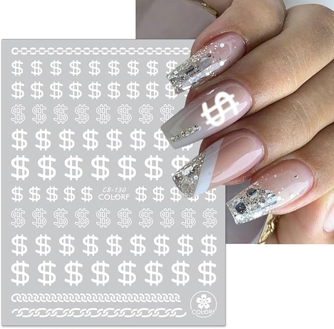 Dollar Nail Stickers 12Sheets Money Nail Art Stickers Decal 3D Self-Adhesive Money Dollar Nail Decals Pegatinas Uñas DIY Black White Gold Silver Design Nail Stickers for Women Girls Manicure…