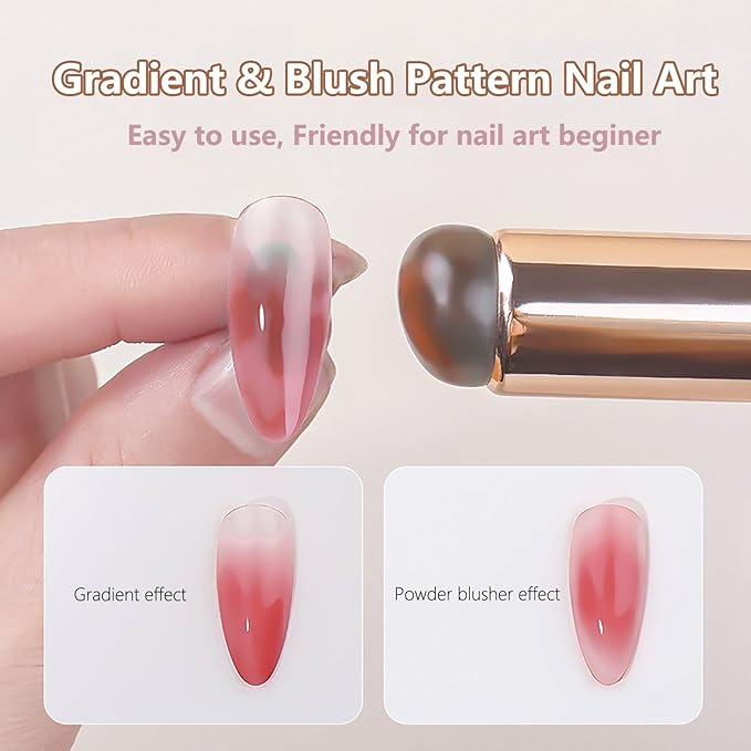 WOKOTO 4 Pcs Ombre Nail Brush For Gel Nails Silicone And Nylon Tips Nail Art Brushes For Acrylic Nails Nail Ombre Brushes Gradient Design Nail Polish Brushes For Nails Art Painting Pens Tools