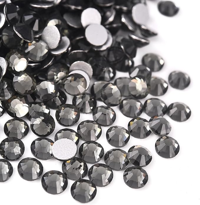 Blinginbox 1440Pieces SS6/1.9-2mm Flat Back Crystal Rhinestones Round Gems for Nail Art,Black Diamond