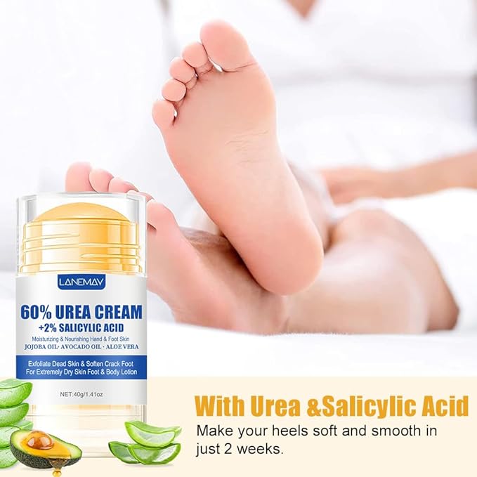 Urea Foot Cream, 60% Urea Cream plus 2% Salicylic Acid Cracked Heel Repair Cream for Feet and Hand 2pcs Foot Cream for Callus Remover & Nourishes Soften for Hand Foot And Body Care,
