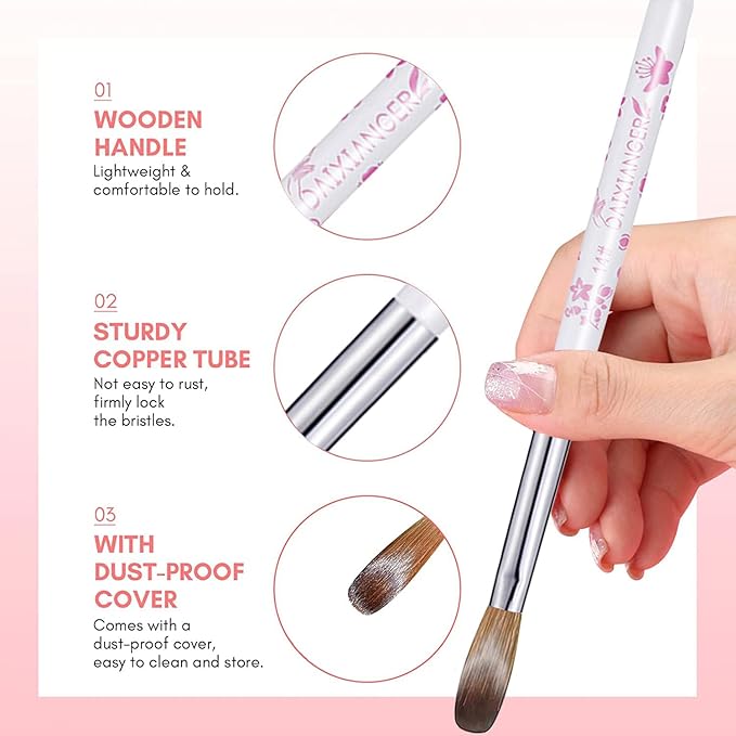 5Pcs Flower Acrylic Nail Brush Set, Size 8/10/12/14/16, Professional Nail Brushes for Acrylic Application Powder & Nail Extension, 3D Nail Carving Tools for DIY Home Salon Manicure-White