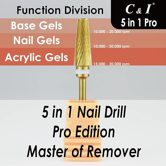 C & I 5 in 1 Nail Drill Bit, Mixed Sizes Edition, Cross Teeth, 2 Way, Professional Multi-function Nail Drills for Electric Manicure Drill Machine, Shank 3/32” (Pro)