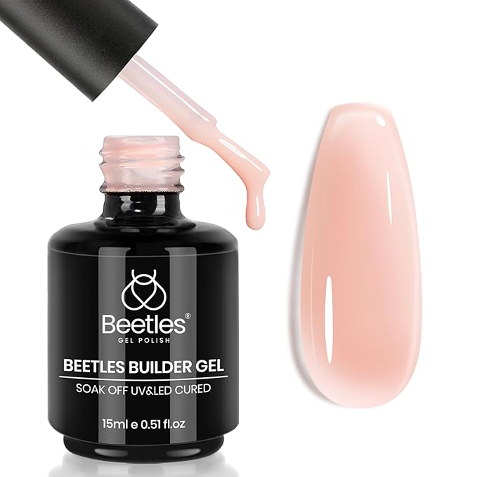 Beetles Builder Gel for Nails,0.51 oz 8 in 1 Jelly Nude Nail Thickening Strengthening Building Apex for Beginner DIY Salon at Home, Pink Builder Nail Gel, UV & LED Lamp Cured