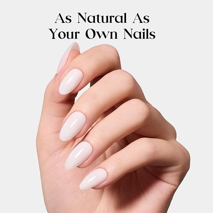 Beetles Natural Milky White Press On, Short Oval Press On Nails, Soft Nail Gel Nail Kit with Fast-Dry Nail Glue & Adhesive Tabs, 32pcs 16 Sizes, Girls Stick On Nails for Women