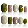 COOLYOUNG Press On Nails Short Square, Mixed Color - Pink, Beige, Green, 25 PCS Handmade Acrylic Fake Nails
