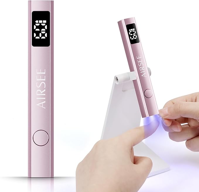 AIRSEE Cordless Nail Lamp with Stand, Handheld UV Light with LCD Display for Gel Nails,Rechargeable USB Nail Dryer for Fast Cure,Rhinestone Glue Decoration,Gel Nail Strips at Home,Travel(Pink)