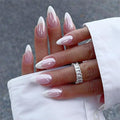 French Tip Press on Nails Medium Almond Fake Nails Press ons with Designs Chrome False Nails Glossy Full Cover Glue on Nails Shiny Acrylic Stick on Nail for Women Nail Decoration 24Pcs