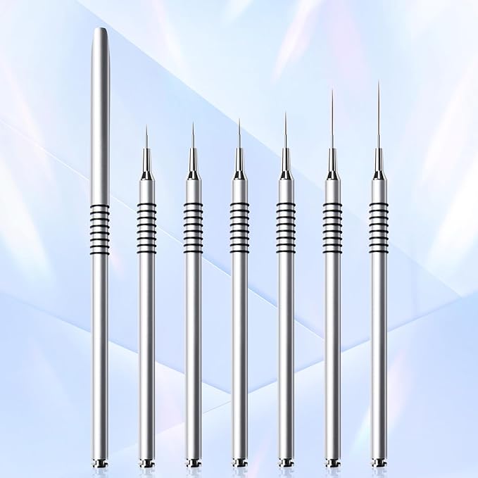 Nail Art Liner Brushes Set, 6Pcs Nail Art Design Brush Striping Thin Long Lines Dotting Drawing Pen, UV Gel Polish Painting Metal Handle Striper Brushes Size 5/7/9/11/20/25mm