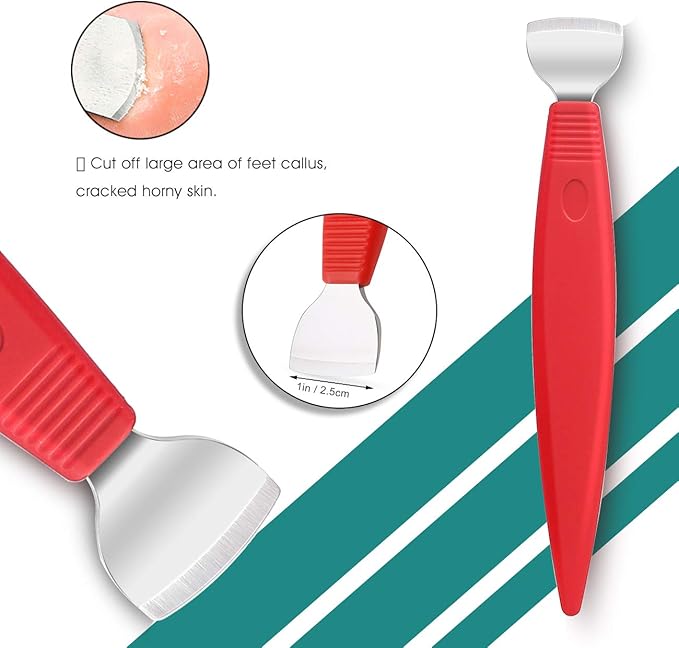 BEZOX Ingrown Toenail Removal Blades and Foot Callus Knife - 3 Different Blades Pedicure Knives with Toenail Lifter and Thick Nail File - Red