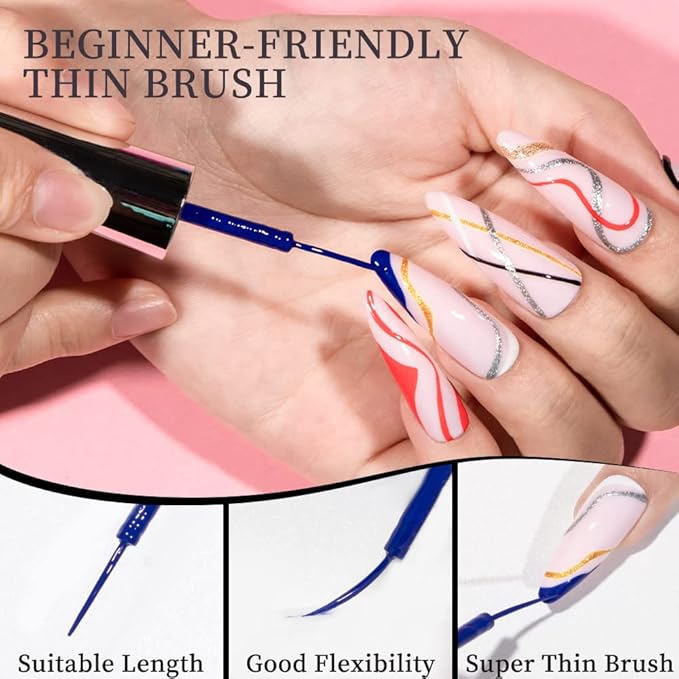 MIZHSE Gel Liner Set for Nail Art, Classic 7 Colors Painting Gel Polish, Drawing Gel Nail Liner Soak Off U V LED Nail Art Manicure Home DIY