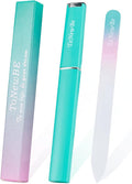 Glass Nail File in Case, Glass Fingernail File, Christmas Gifts Stocking Stuffers, Double-Sided Etched Crystal Nail File for Nail Art & Nail Care(Green)